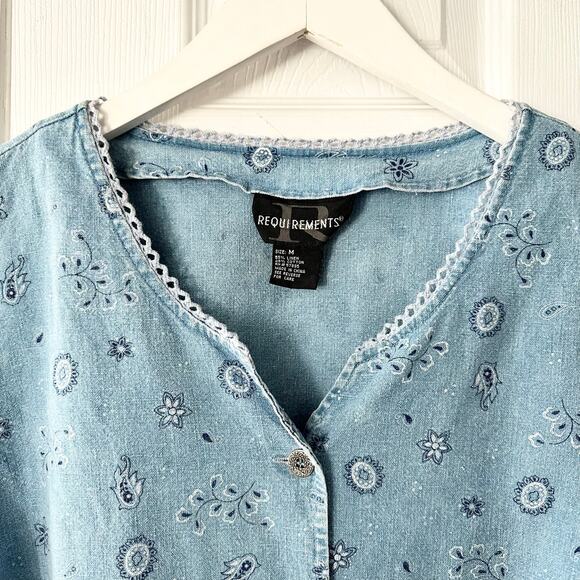 Requirements Vintage Y2K Denim Paisley Eyelet Lace Trim Bustier Button Top M - Picture 7 of 9